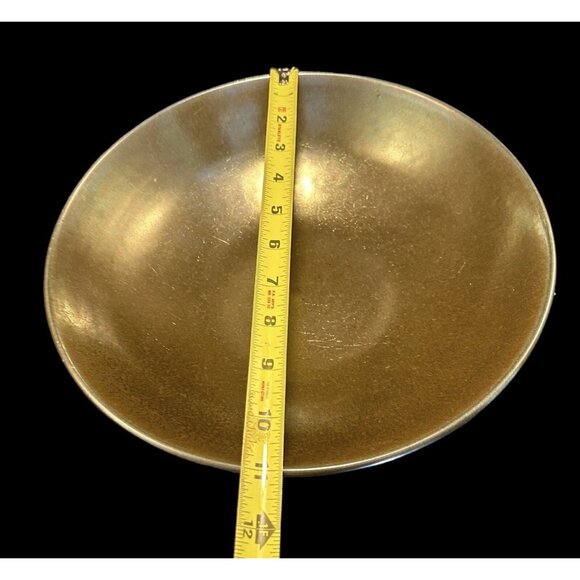 Vintage Studio Art Pottery Bowl Iridescent Burnt Brown Glaze 11" Shallow Signed - Picture 7 of 11